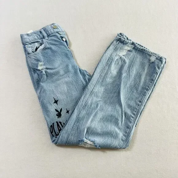 Playboy by PacSun Size 23 Eco Super Distressed High Waisted Baggy Jeans - Picture 8 of 15